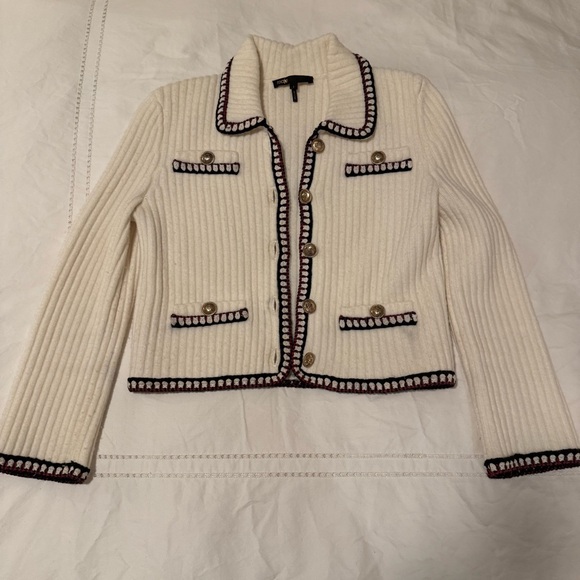 Maje Contrasting Rib Cropped Cardigan - Picture 3 of 8